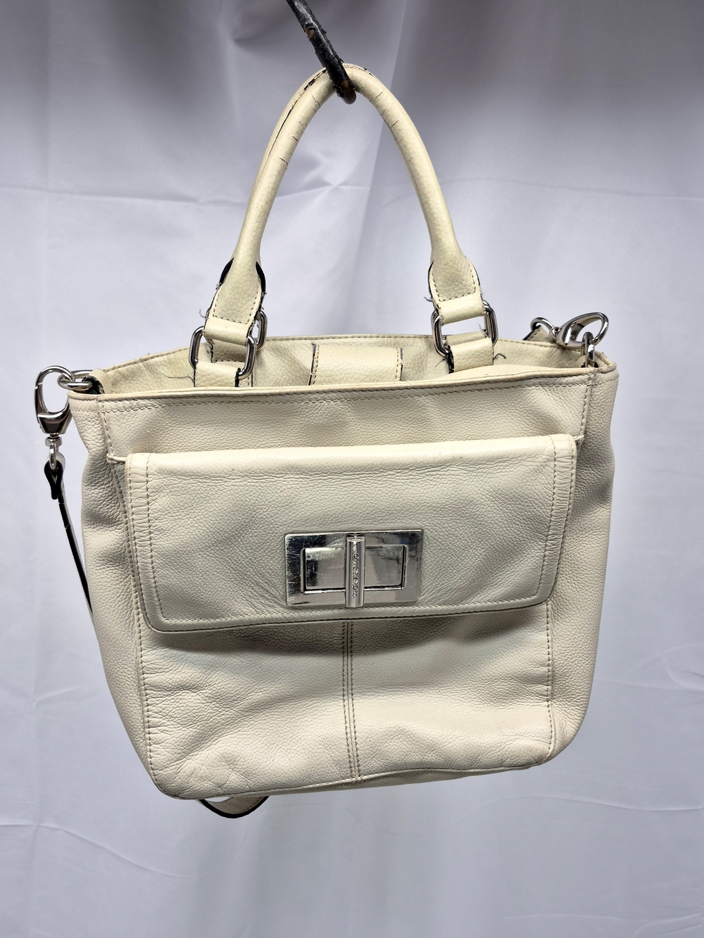 Tignanello Cream Pebbled Leather Slouchy Hobo Shoulder Bag with Silver Hardware